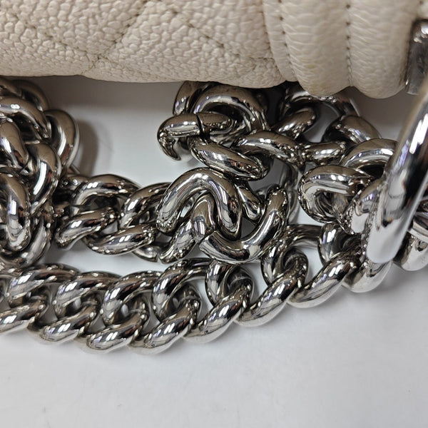 BOY CHANEL Small Quilted Grained Calfskin White