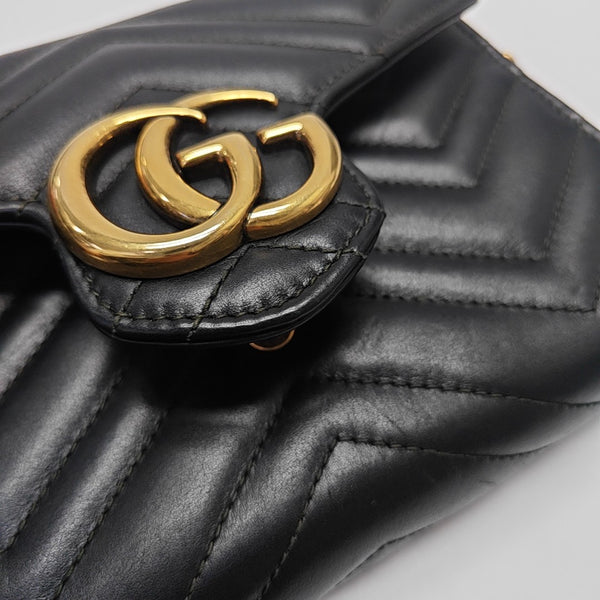 GG Marmont Mini Chevron Calfskin Black