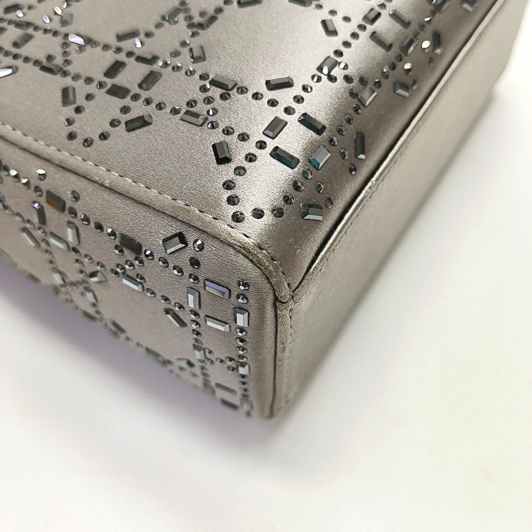 Authenticated pre-owned  Lady Dior Mini Silk Satin Grey - Tote Bag at Looply