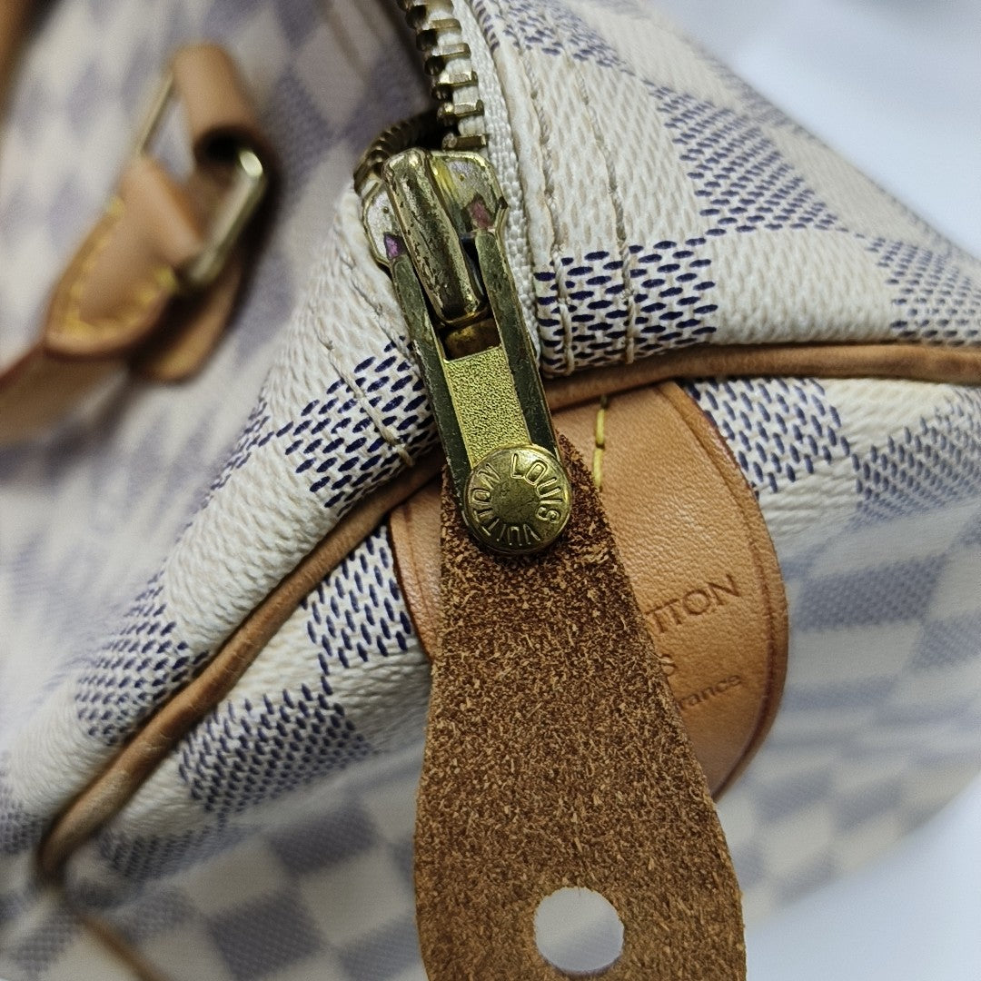 SPEEDY 30 Damier Azur Coated Canvas White