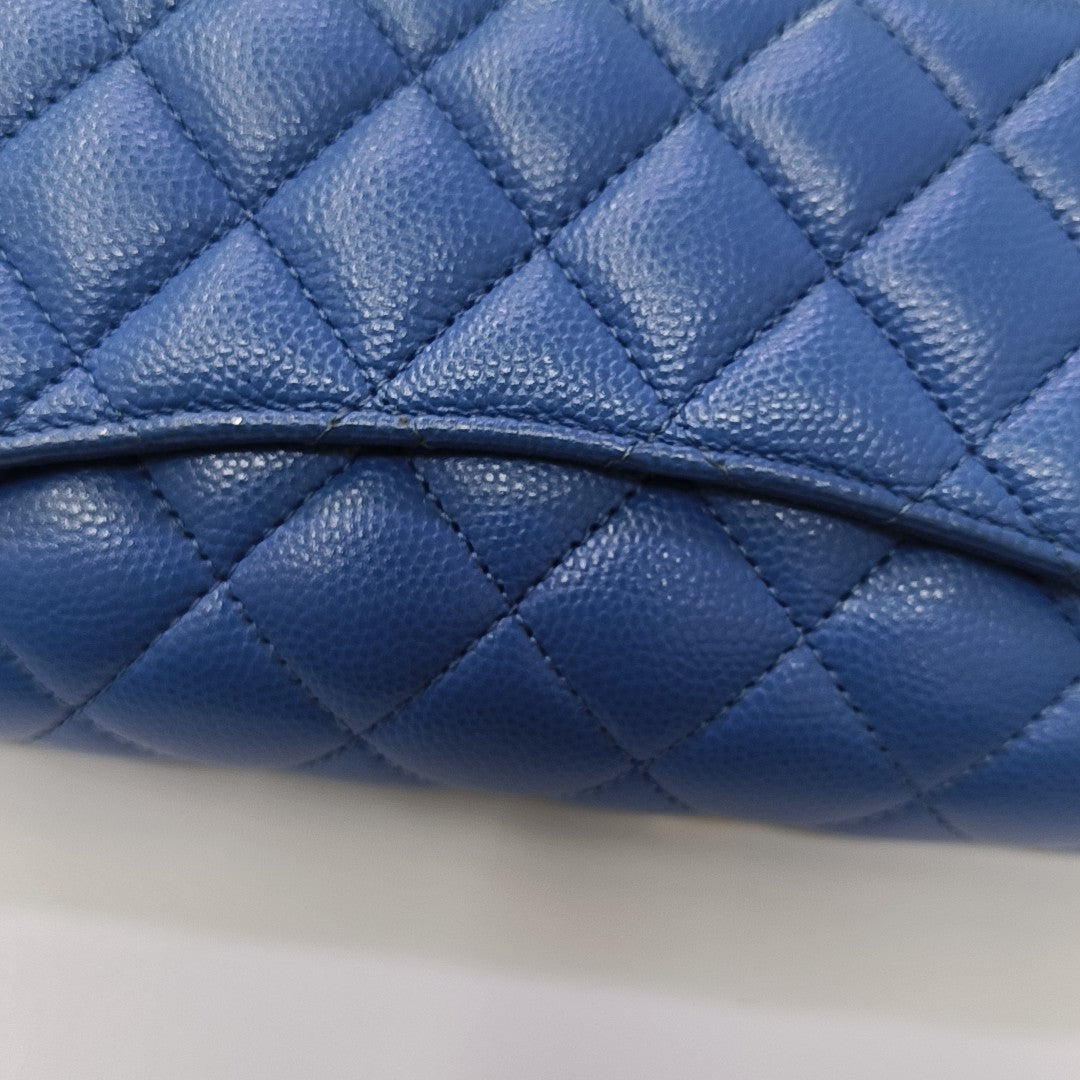 Quilted Grained Calfskin Shoulder Bag Blue