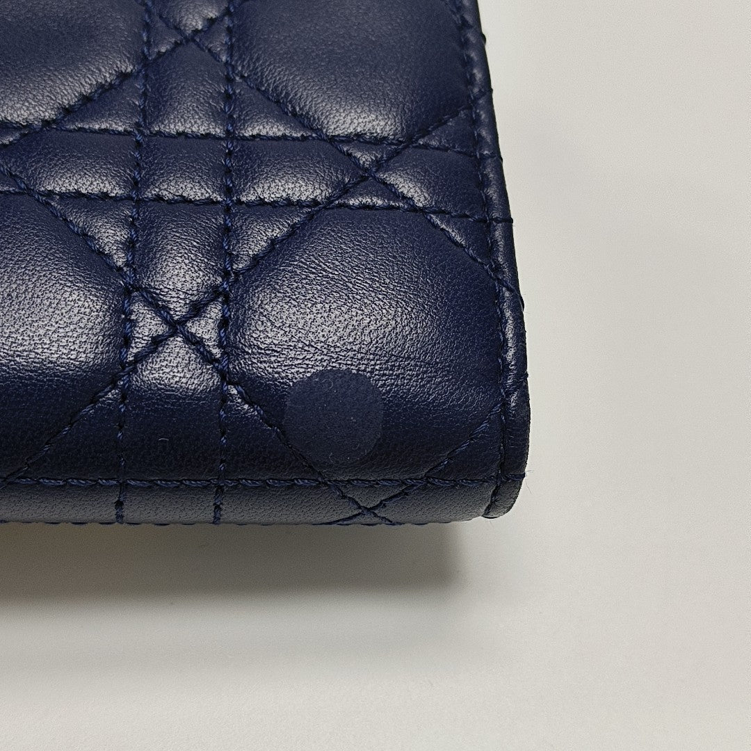 Dioraddict Cannage Calfskin Blue Wallet