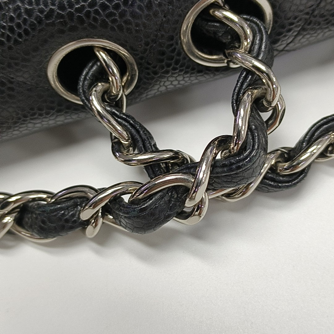 Quilted Grained Calfskin Shoulder Bag Large Black