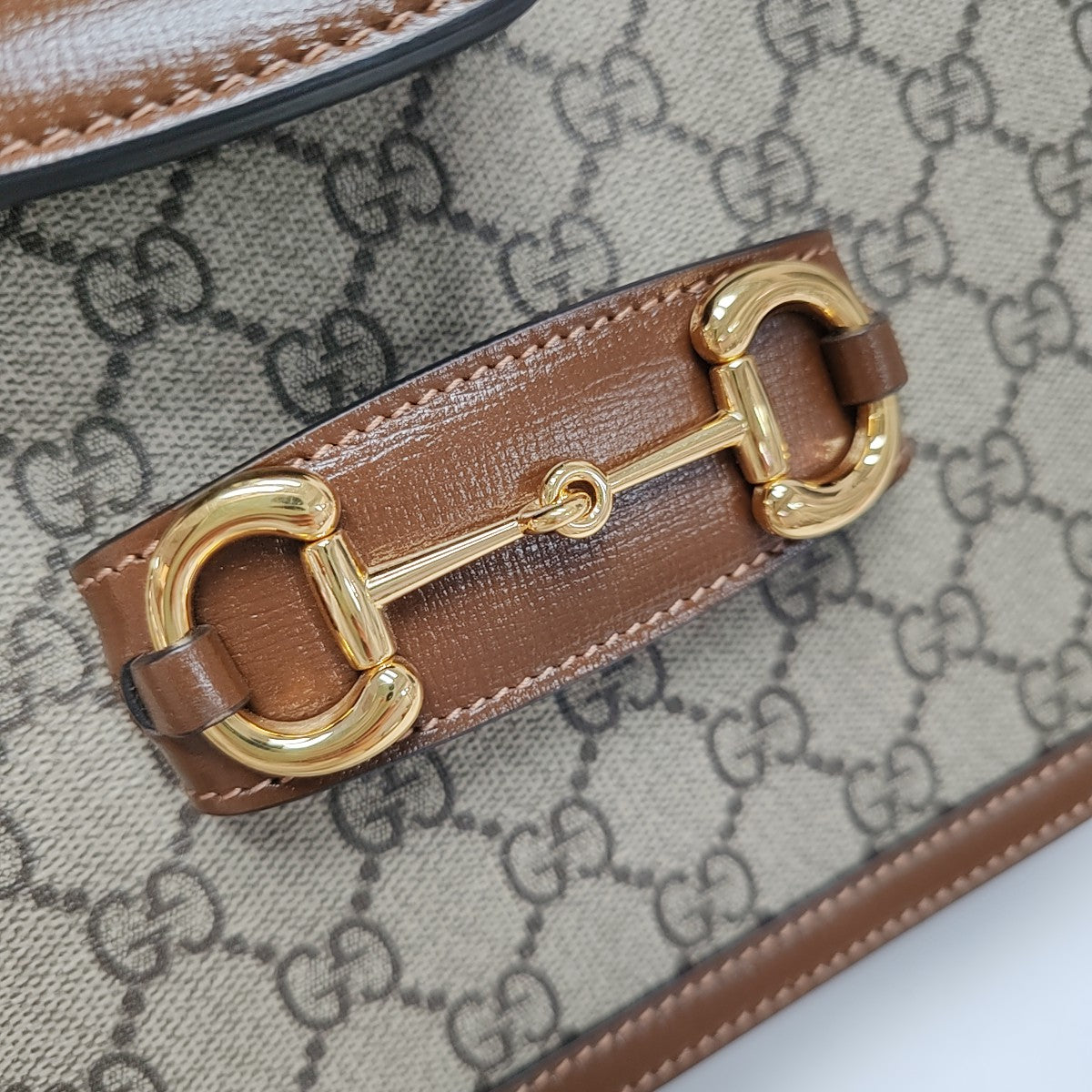 Horsebit 1955 Medium Monogram Coated Canvas Beige