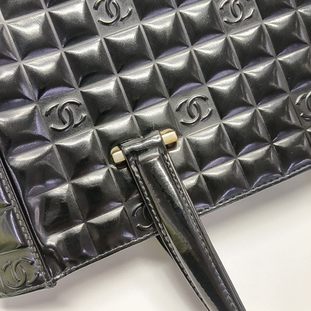Quilted Patent Leather Tote Bag Black