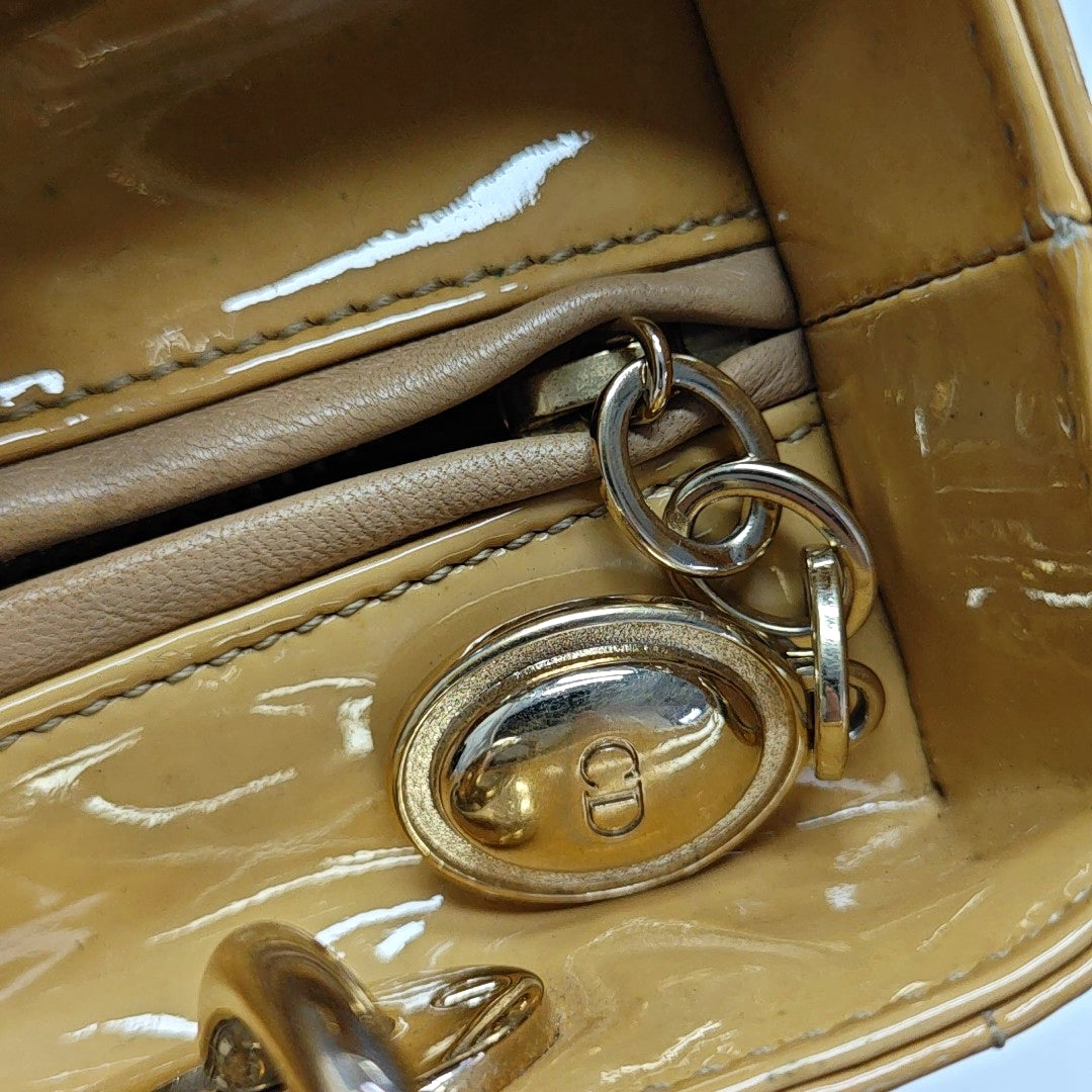 Authenticated pre-owned  Lady Dior Medium Quilted Patent Leather Yellow - Shoulder Bag at Looply