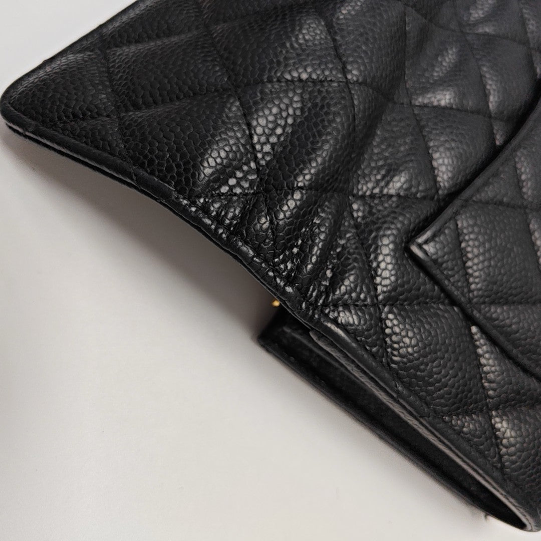 CLASSIC FLAP Mini Quilted Grained Calfskin Black Wallet