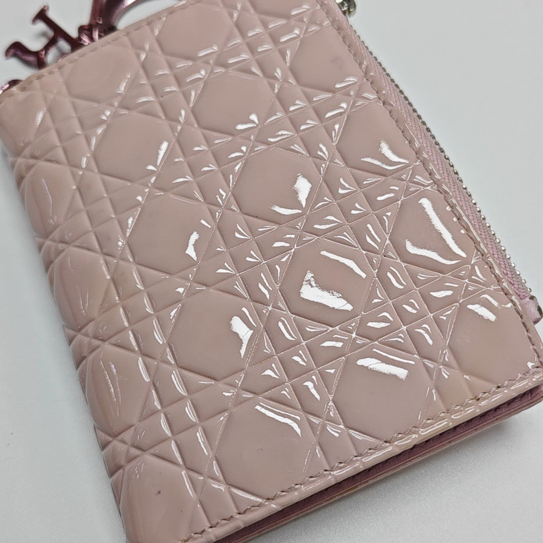 Lady Dior Cannage Patent Leather Pink Wallet