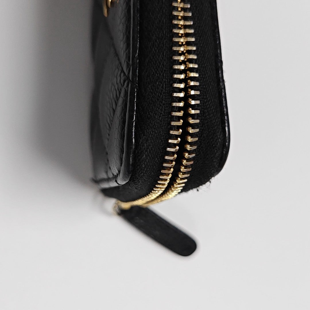 Quilted Grained Calfskin Card Holder Black