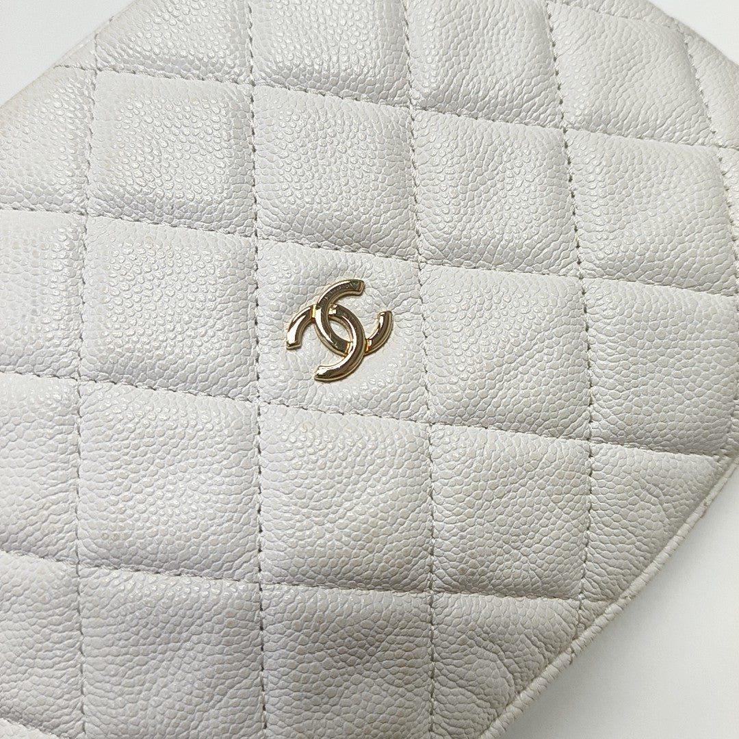 Quilted Grained Calfskin Shoulder Bag White