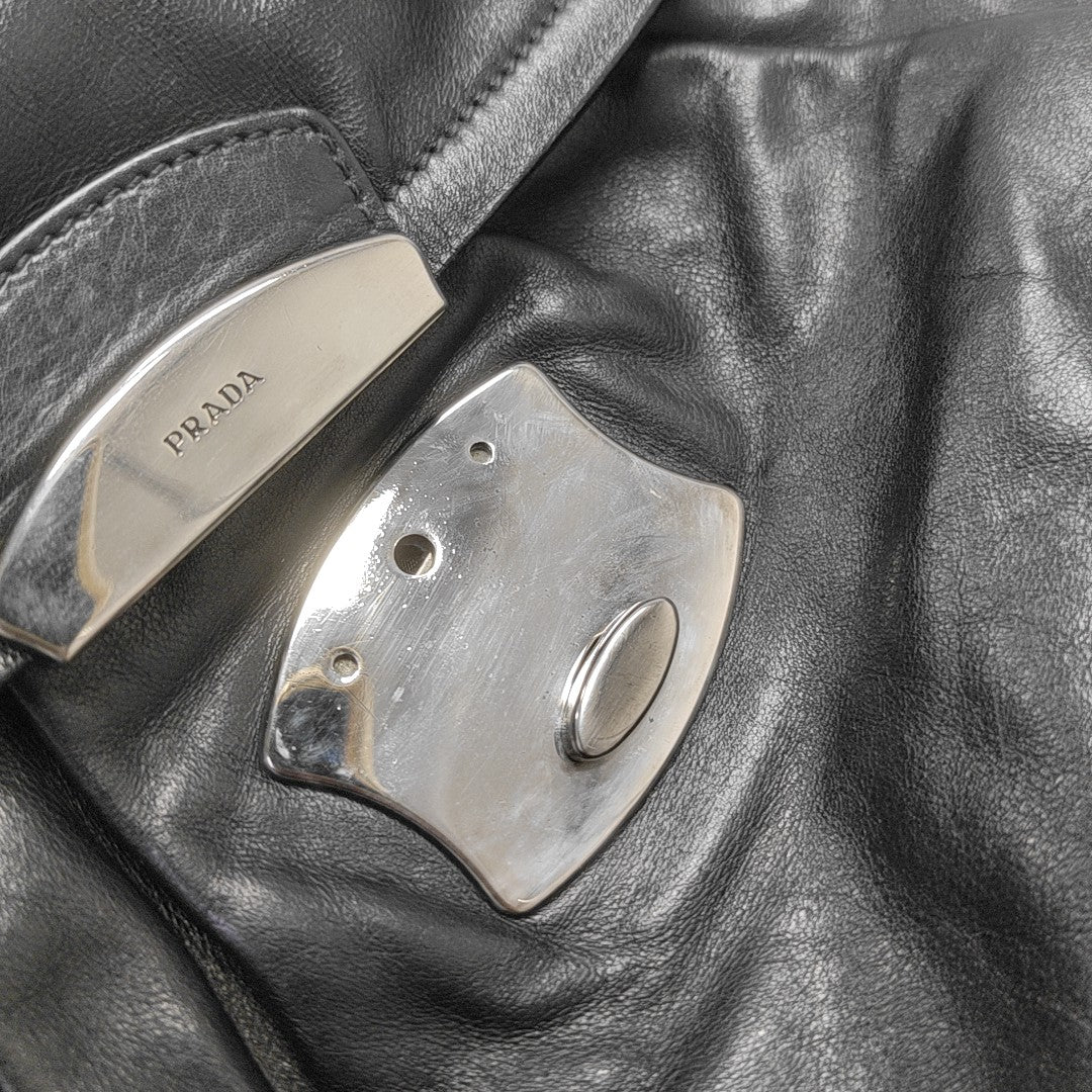 Leather Top Handle Bag Black