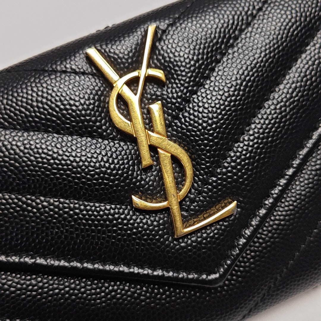MONOGRAM Chevron Calfskin Black Card Holder