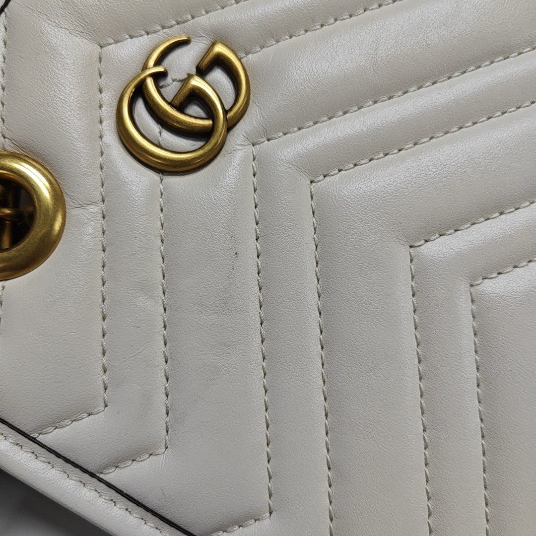 GG Marmont Mini Quilted Calfskin White