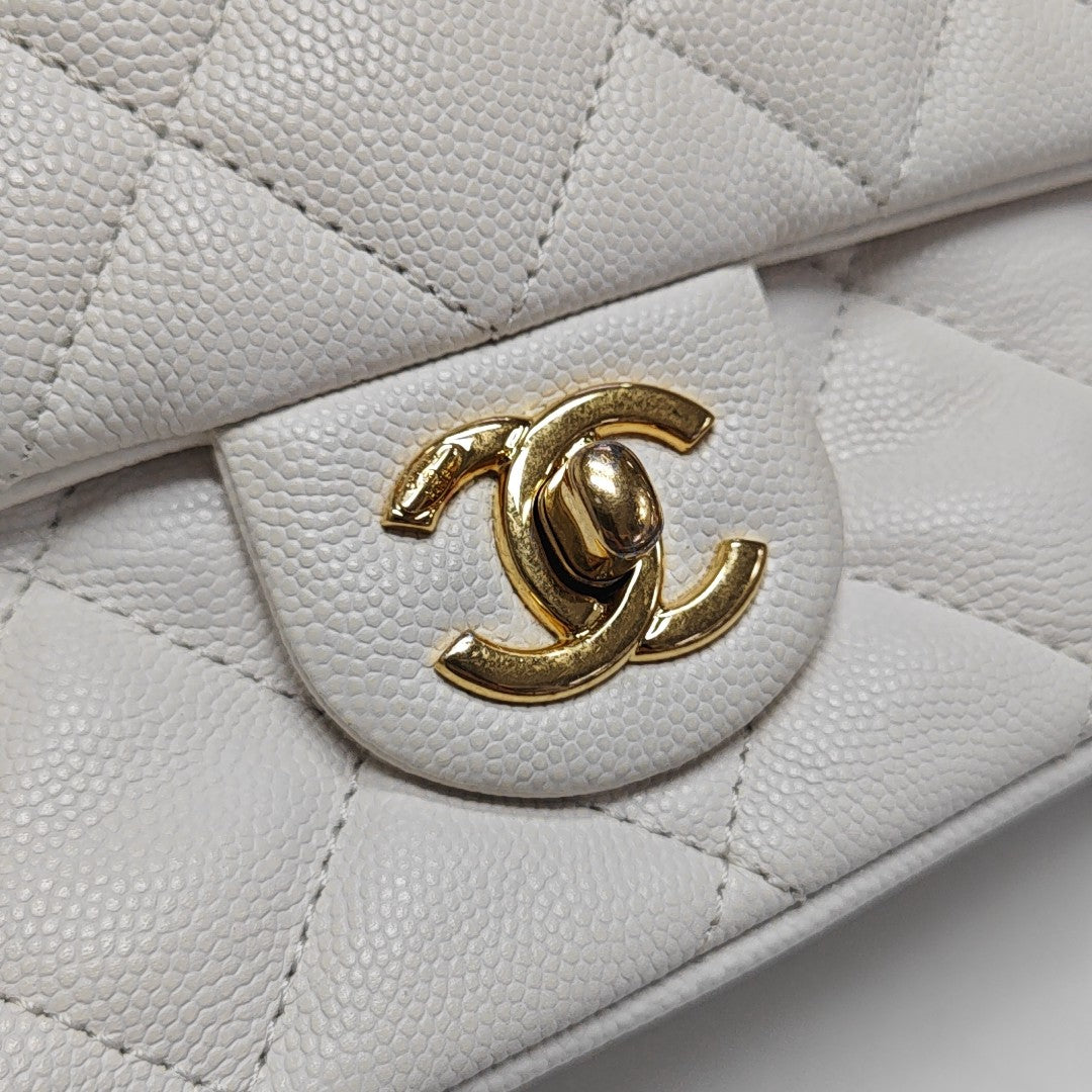 Quilted Grained Calfskin Shoulder Bag White