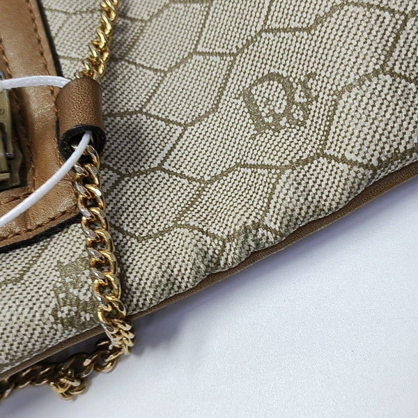 Oblique Coated Canvas Shoulder Bag Beige