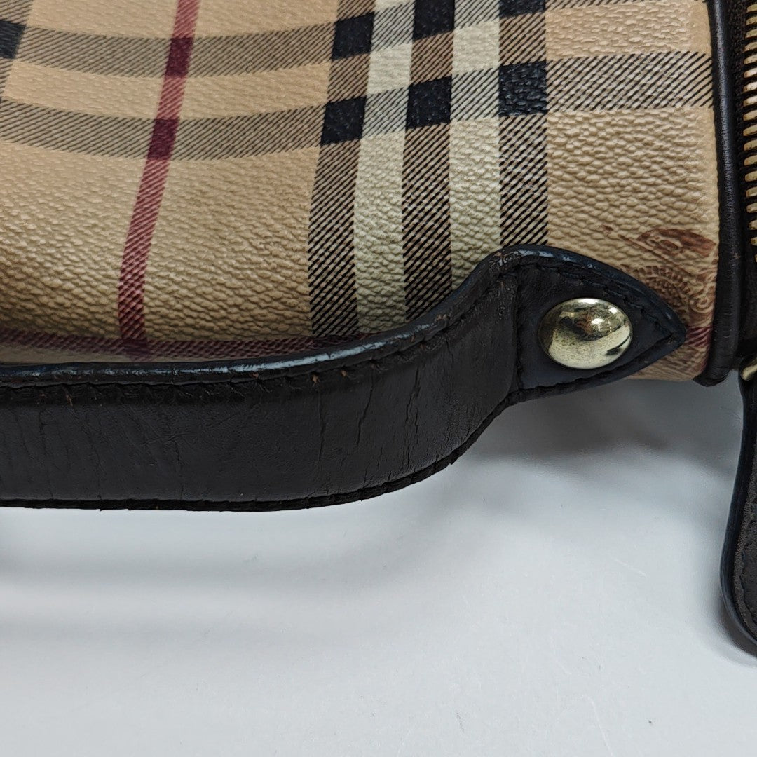 Bolso de lona revestida con asa superior beige
