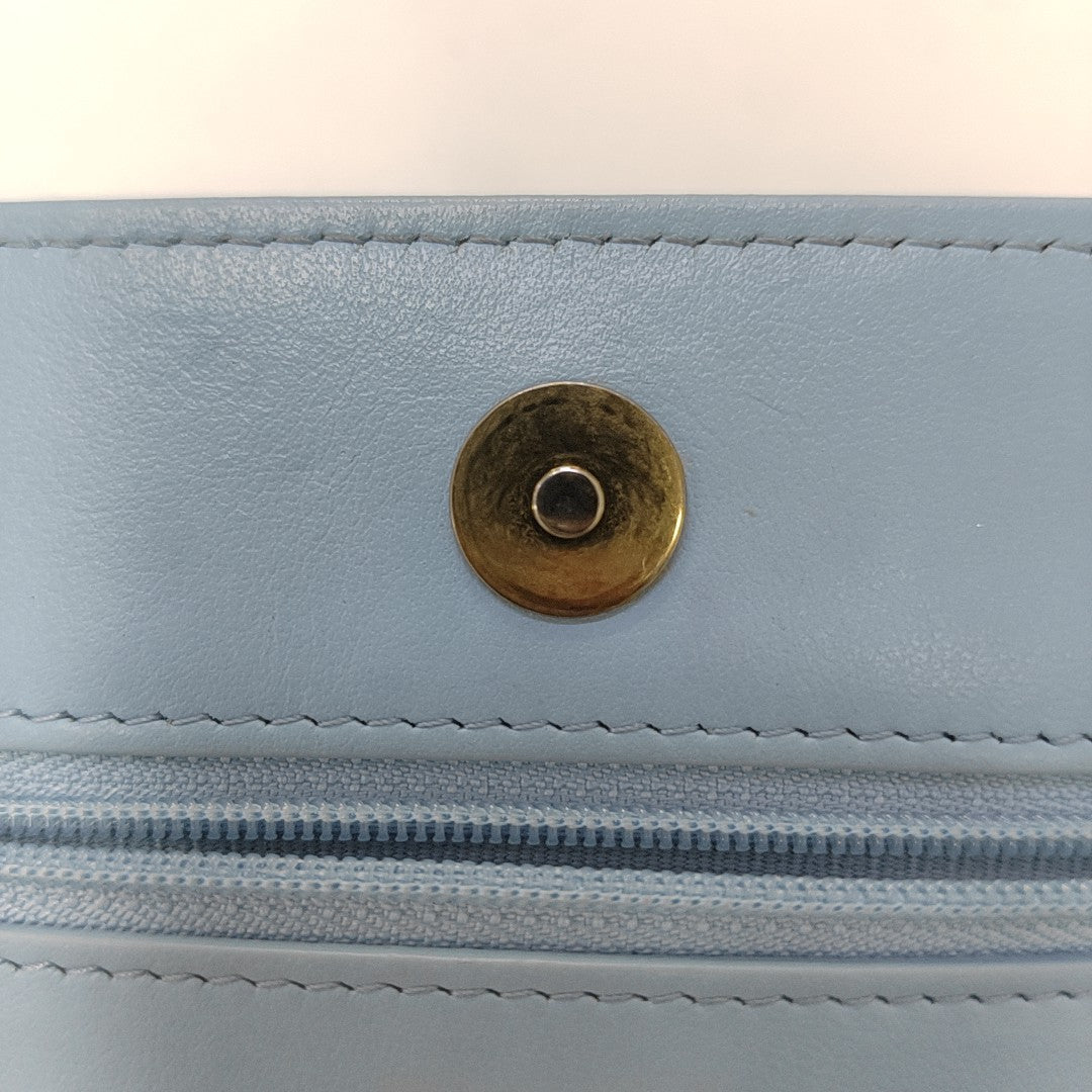 Quilted Grained Calfskin Shoulder Bag Blue