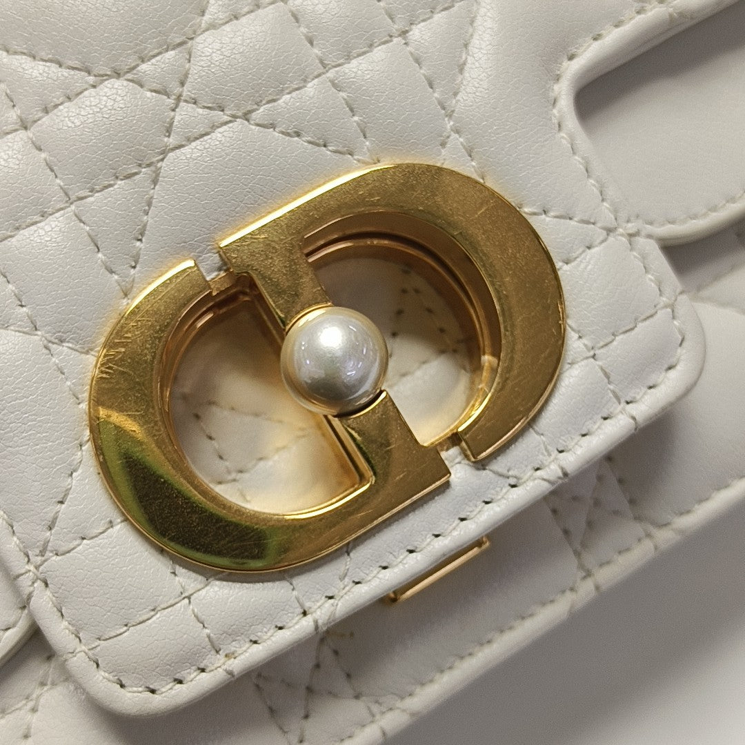 Cannage Calfskin Shoulder Bag Mini White