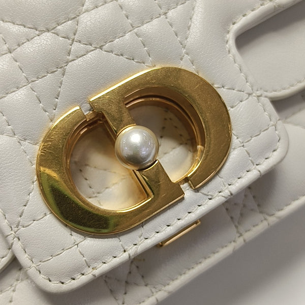 Cannage Calfskin Shoulder Bag Mini White