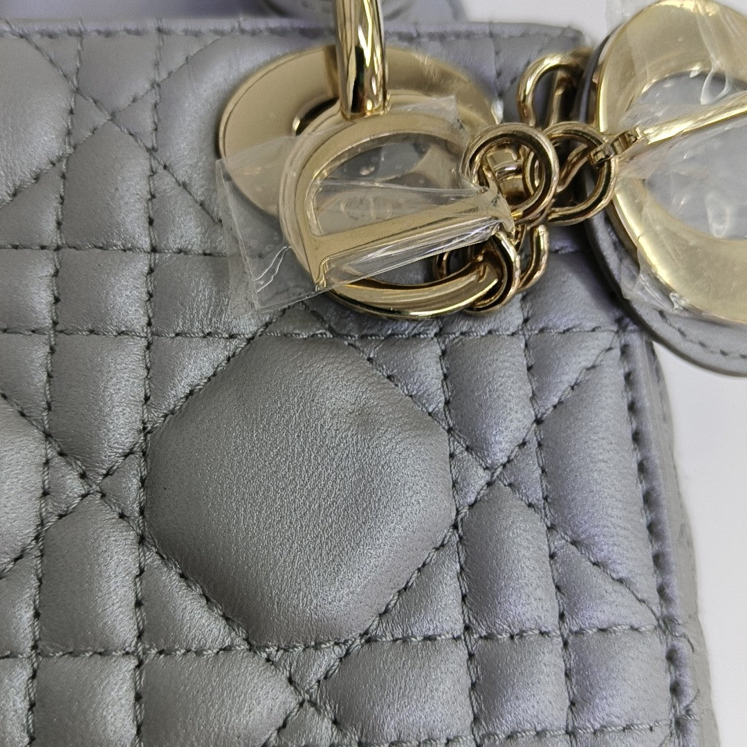 Lady Dior Mini Cannage Lambskin Gray