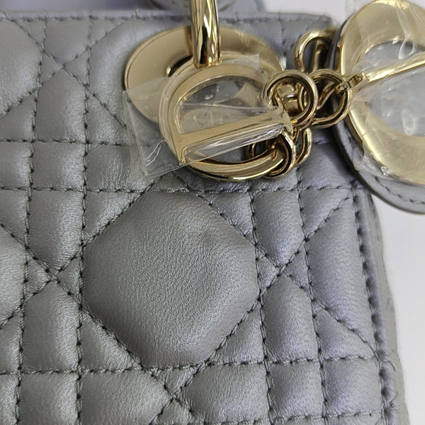 Lady Dior Mini Cannage Lambskin Gray