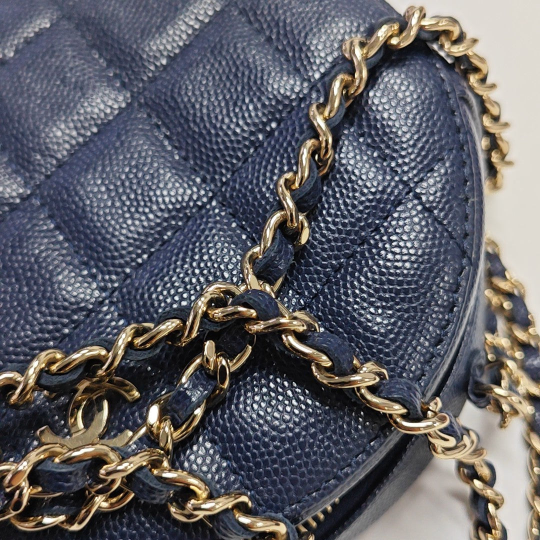 Quilted Grained Calfskin Shoulder Bag Blue