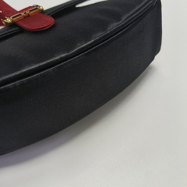 Silk Satin Top Handle Bag Black