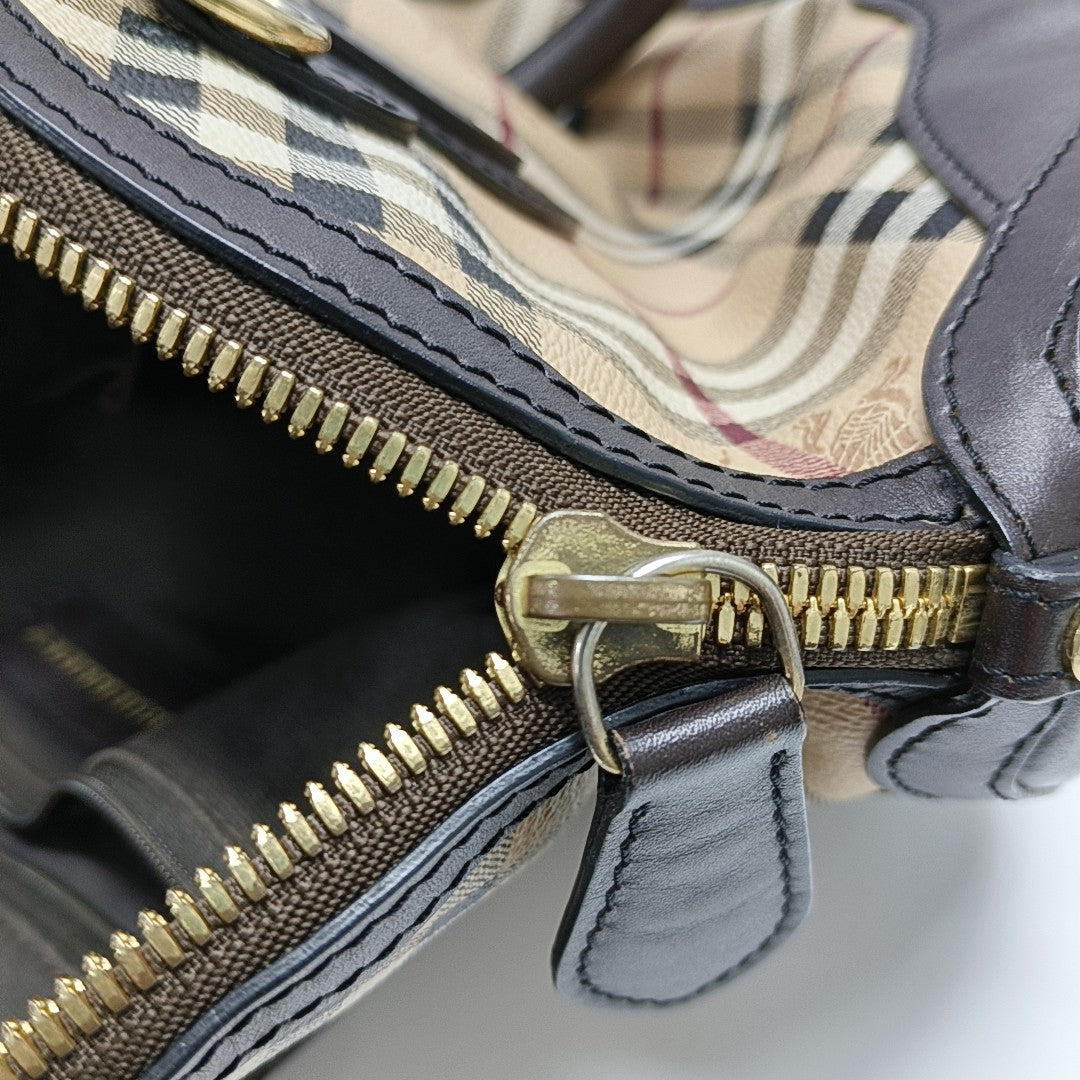 Coated Canvas Top Handle Bag Small Beige