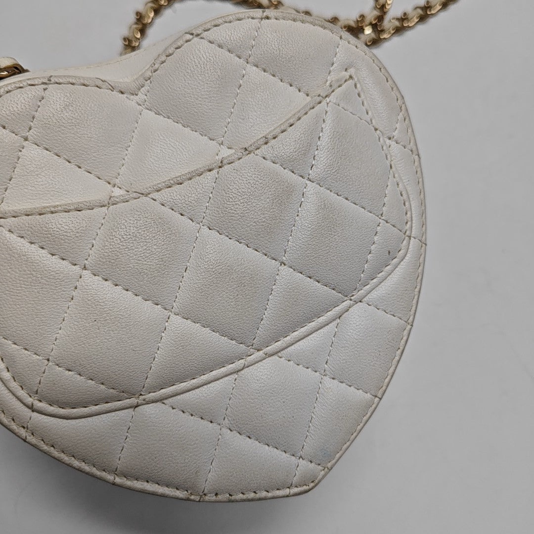 Heart Small Quilted Lambskin White
