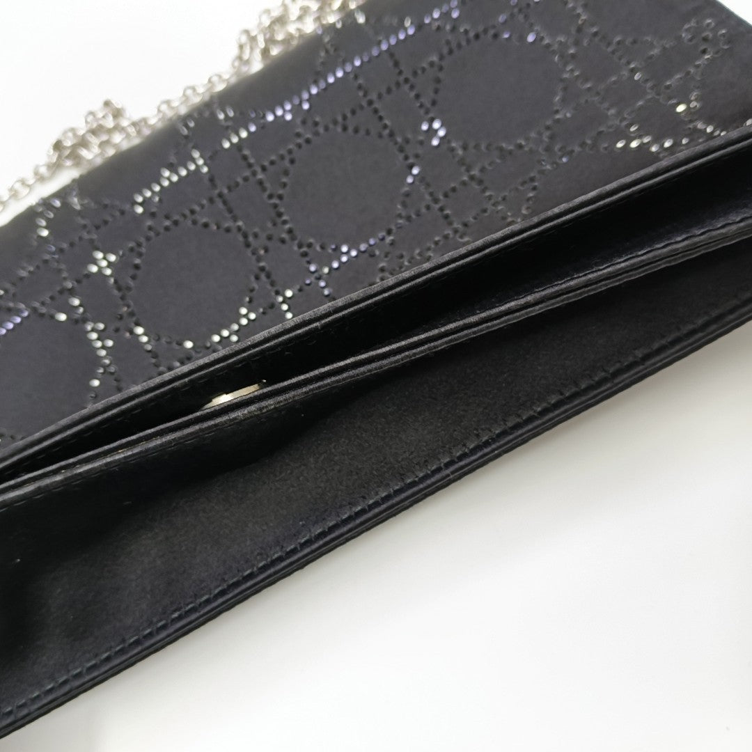 Cannage Silk Satin Shoulder Bag Black