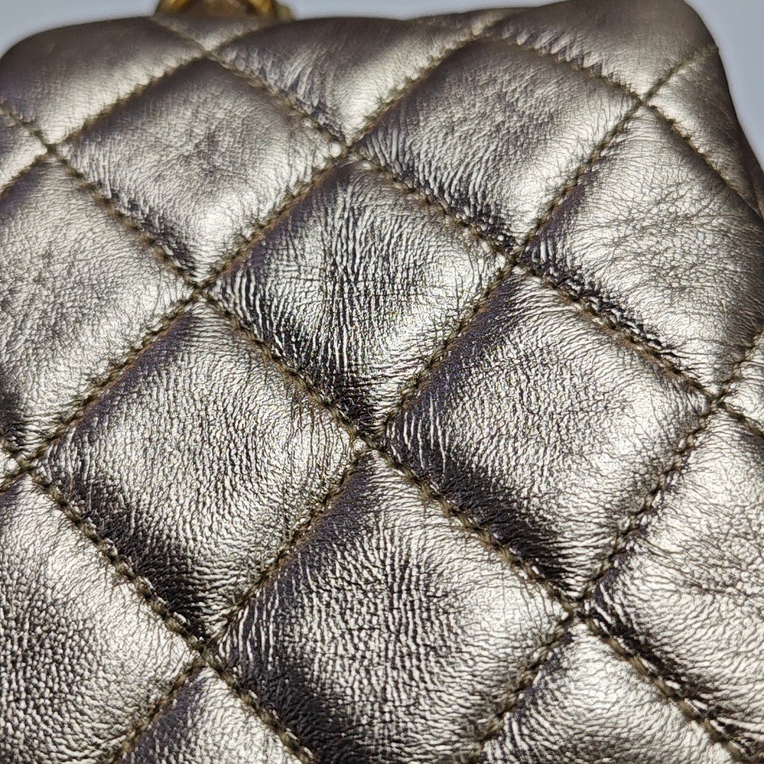 Quilted Lambskin Top Handle Bag Gold