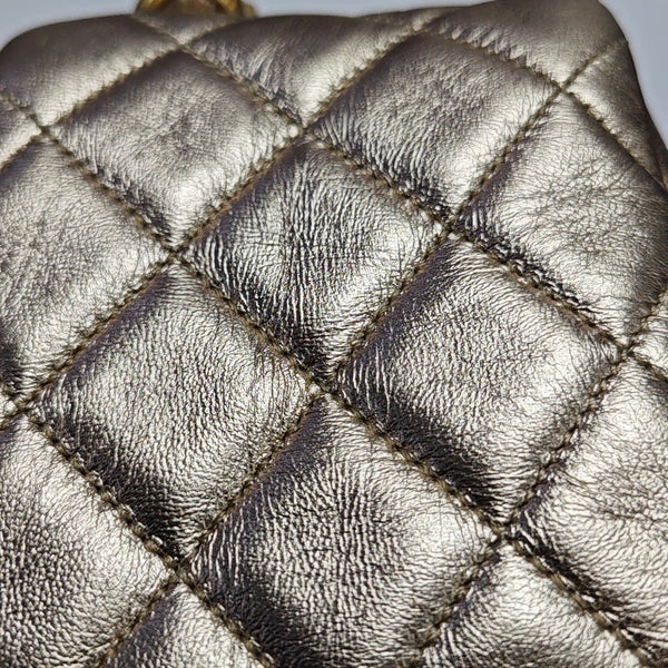 Quilted Lambskin Top Handle Bag Gold