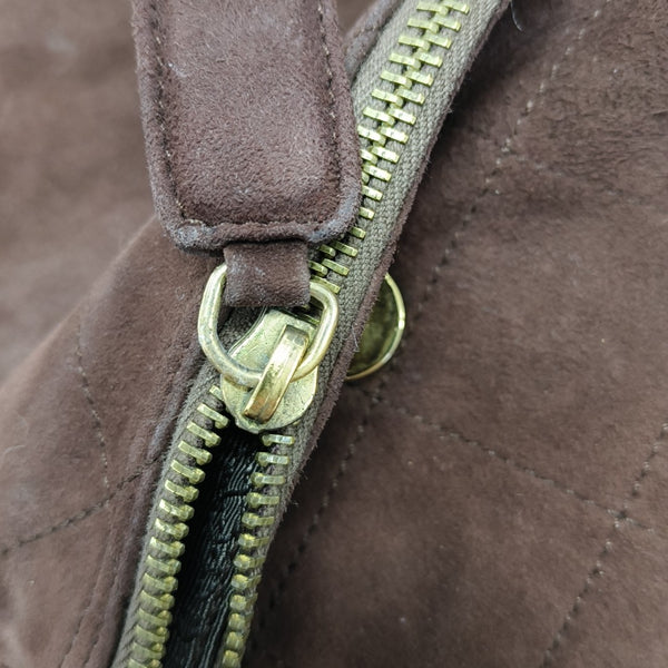 Quilted Suede Shoulder Bag Brown