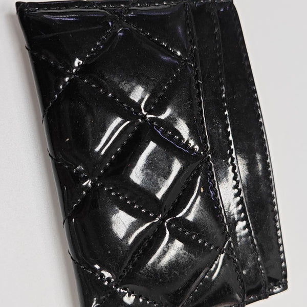 Quilted Patent Leather Card Holder Black