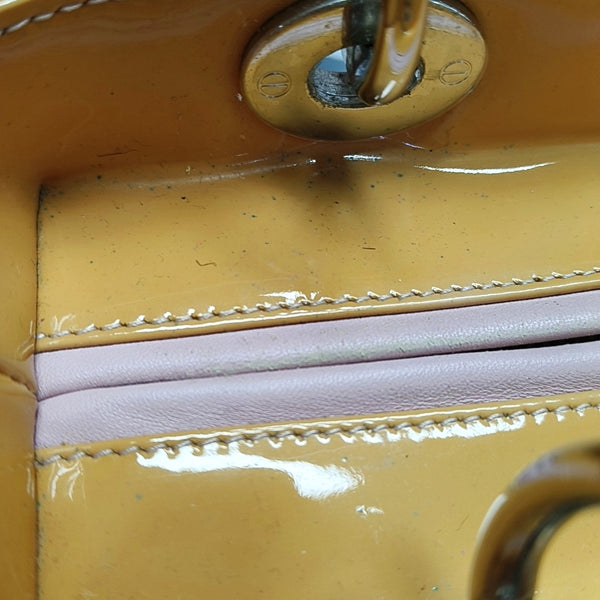 Authenticated pre-owned  Lady Dior Medium Quilted Patent Leather Yellow - Tote Bag at Looply