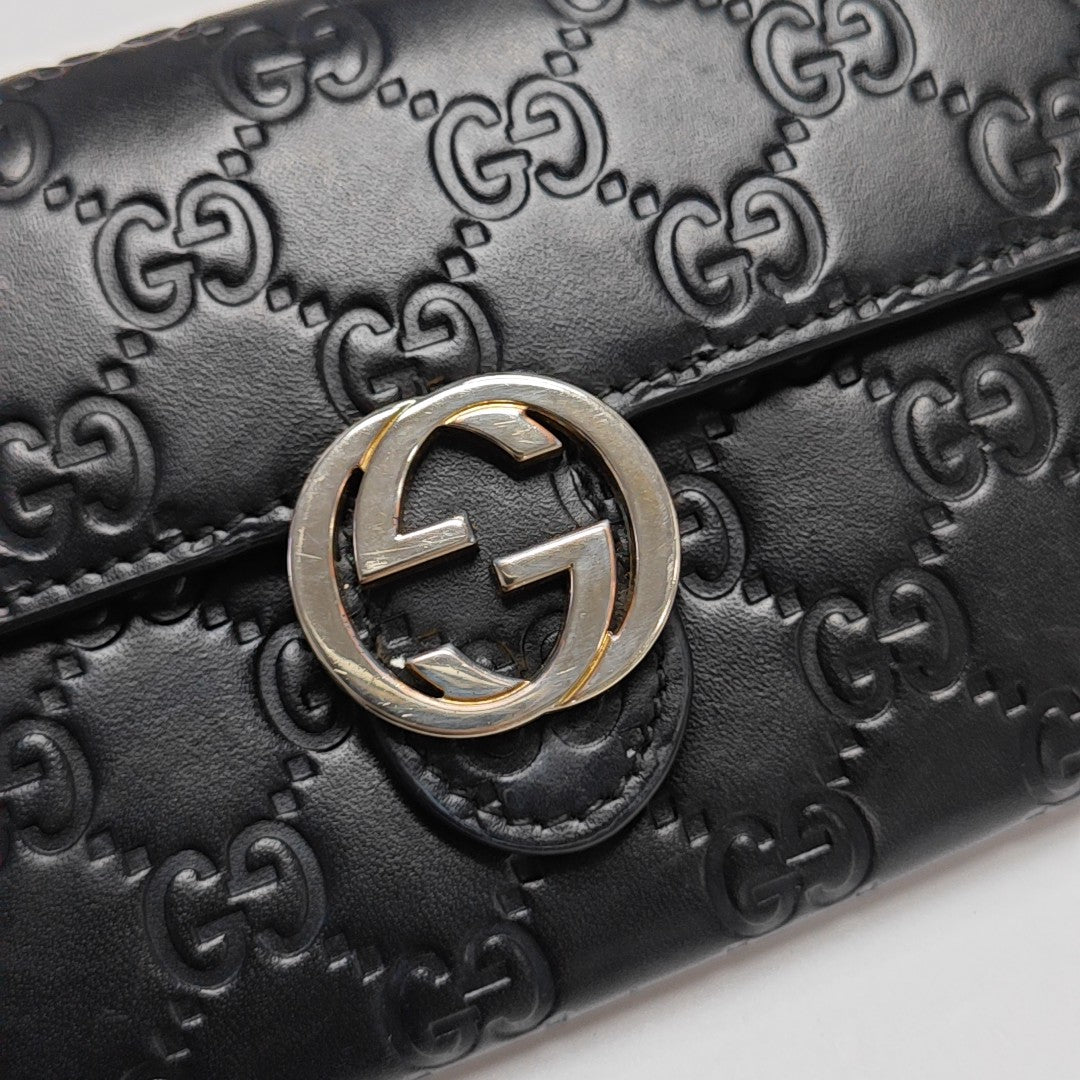 Interlocking G Small Monogram Calfskin Black Wallet