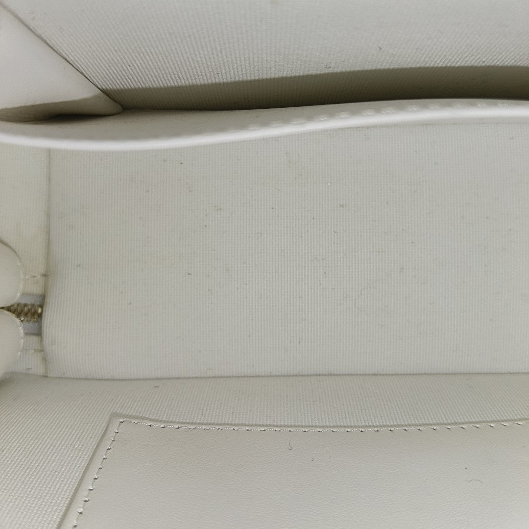 Quilted Grained Calfskin Shoulder Bag White