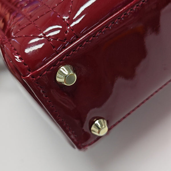 Lady Dior Mini Cannage Patent Leather Red