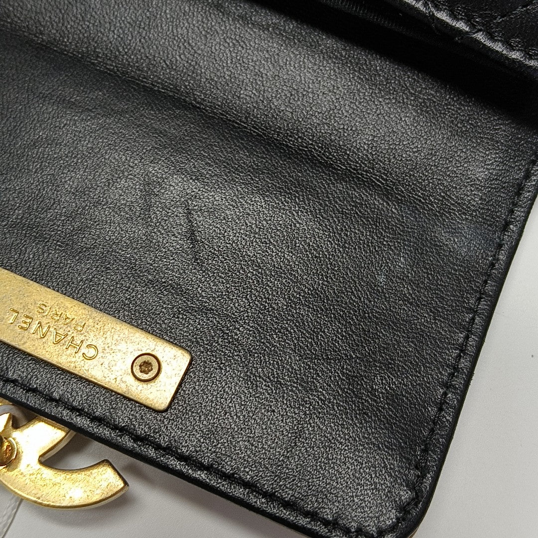 Quilted Lambskin Card Holder Black