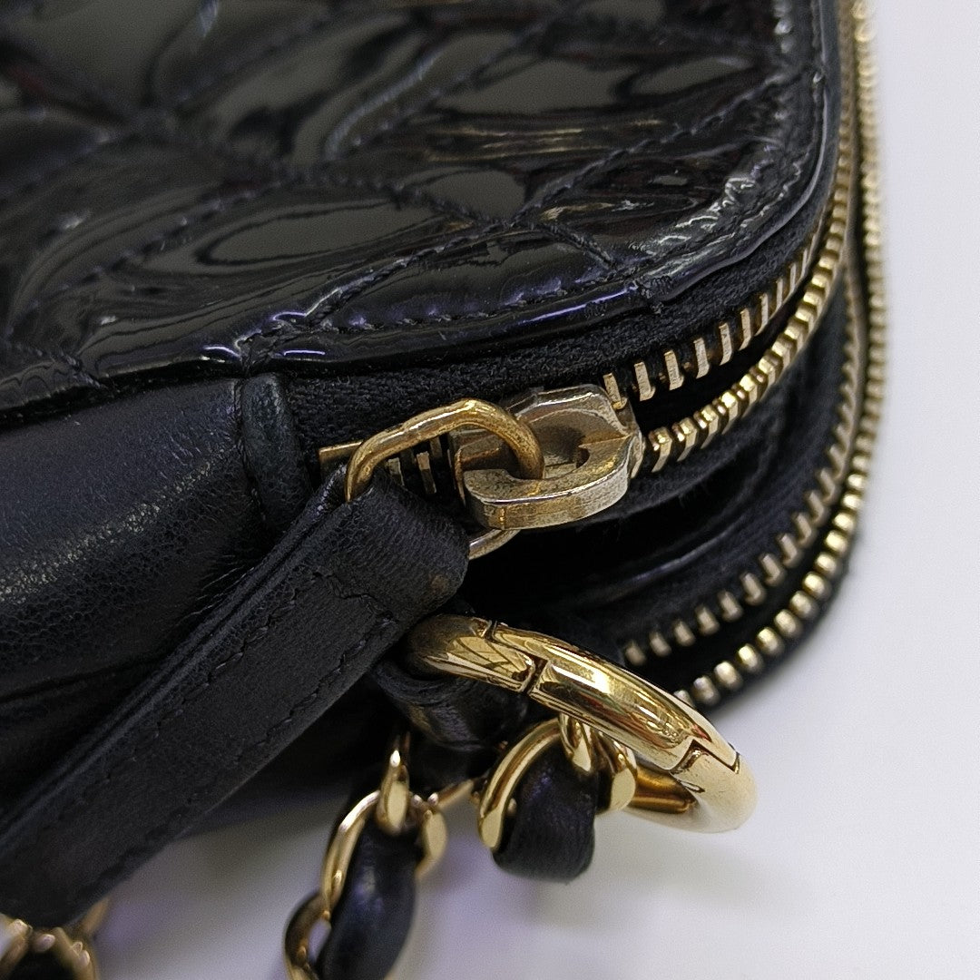 Quilted Patent Leather Shoulder Bag Black