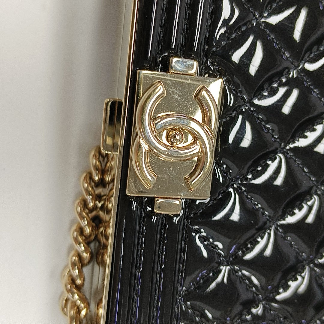 Leboy Quilted Patent Calfskin Black