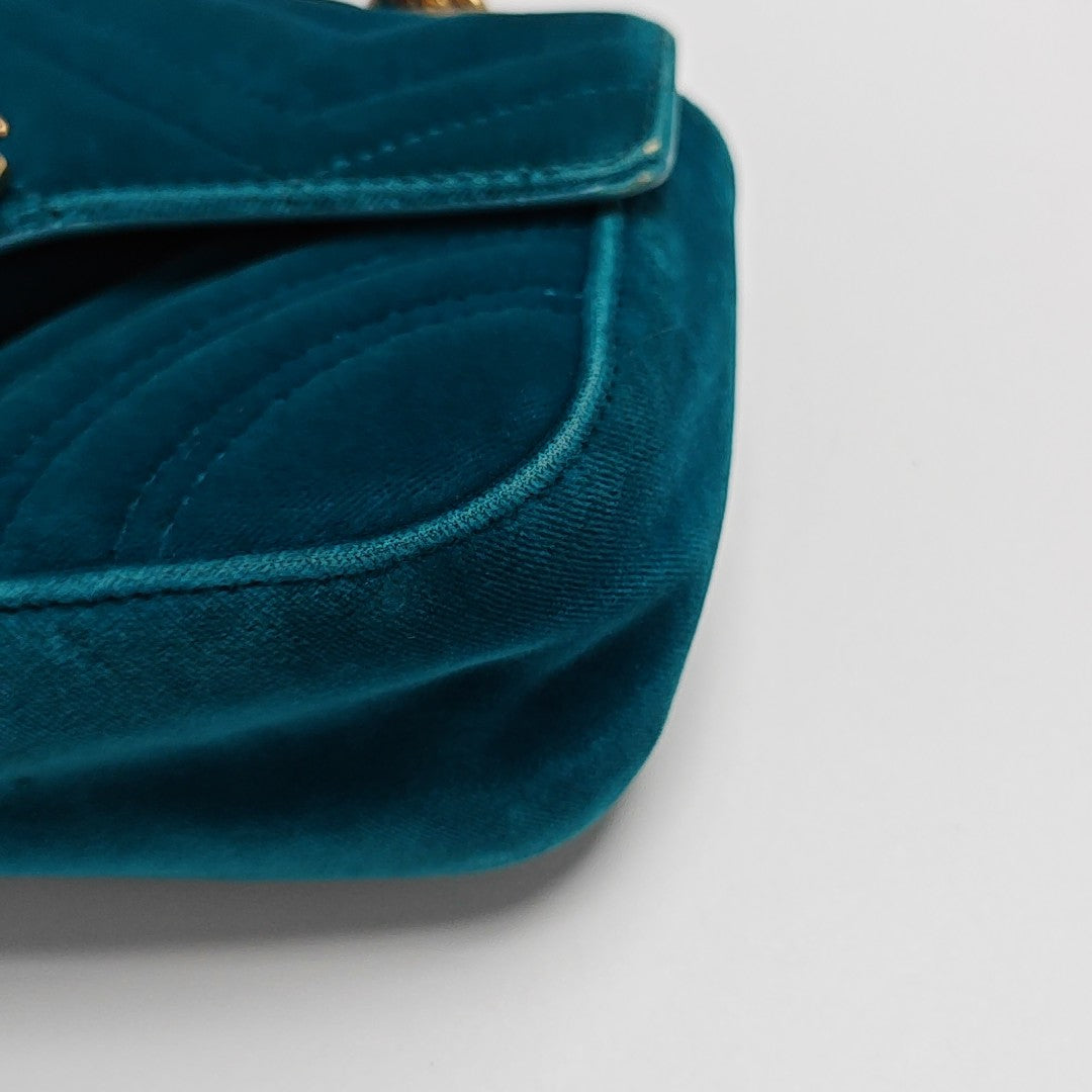 GG Marmont Small Quilted Velvet Blue