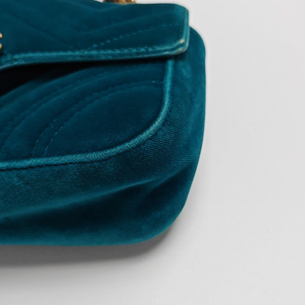 GG Marmont Small Quilted Velvet Blue