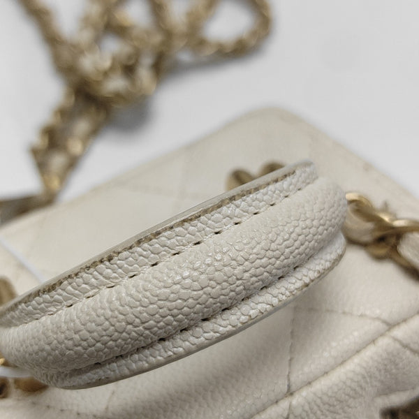 Quilted Grained Calfskin Shoulder Bag Mini White