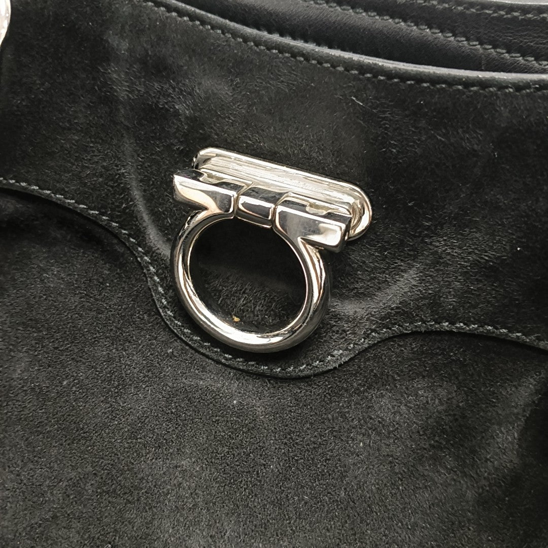 Suede Top Handle Bag Black