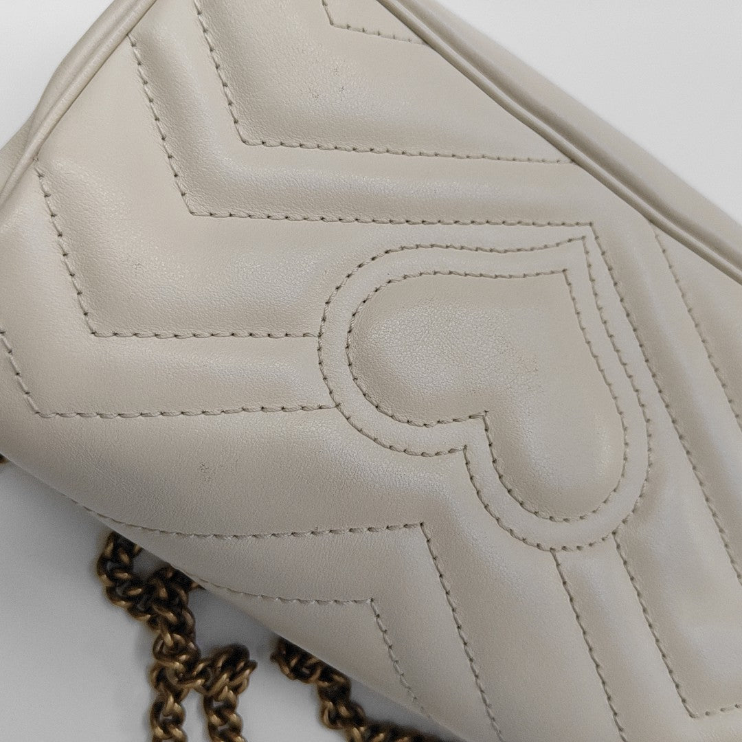 GG Marmont Mini Quilted Calfskin White