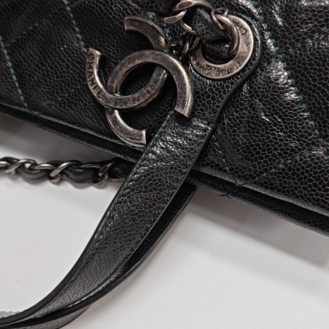 Quilted Grained Calfskin Shoulder Bag Green