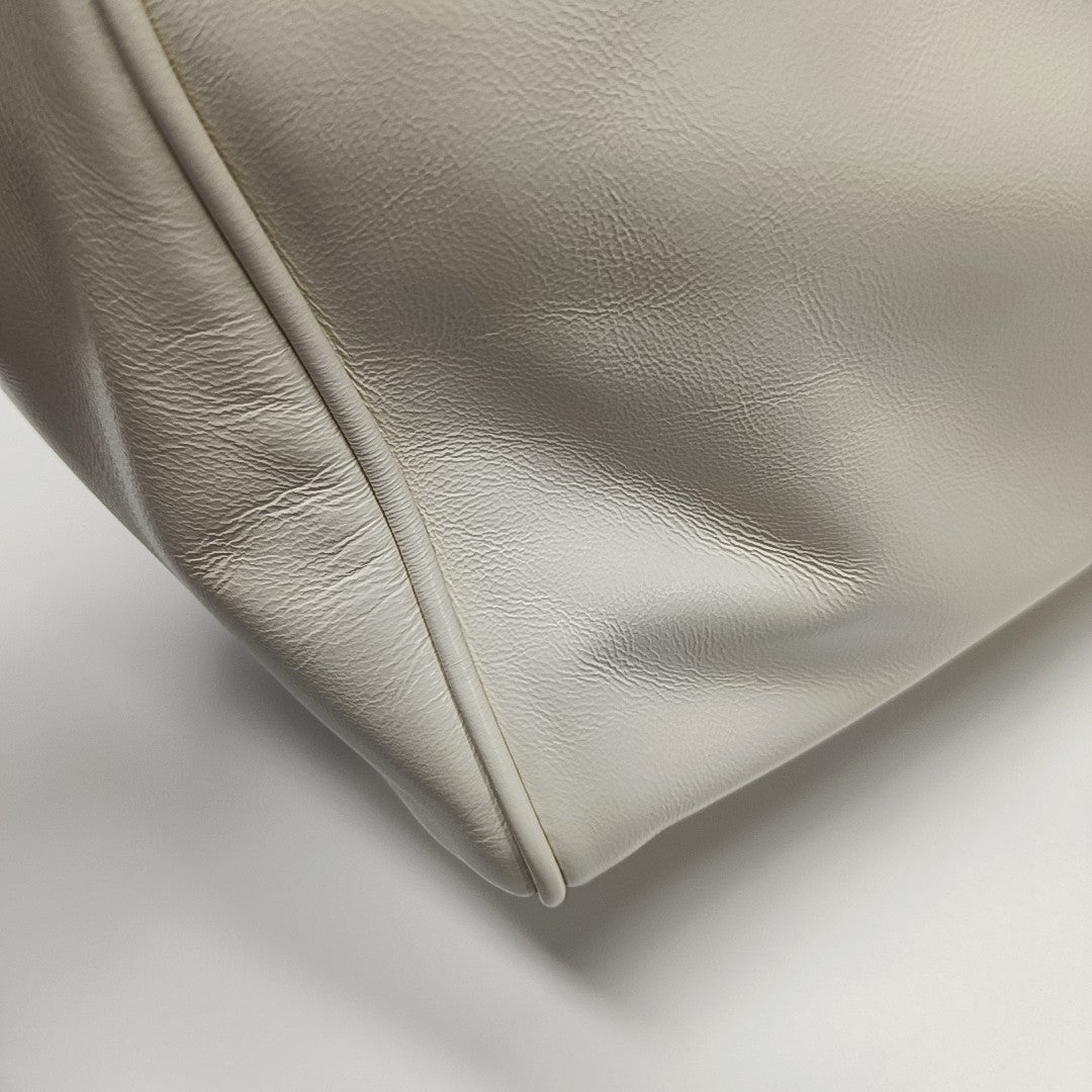 Leather Top Handle Bag White