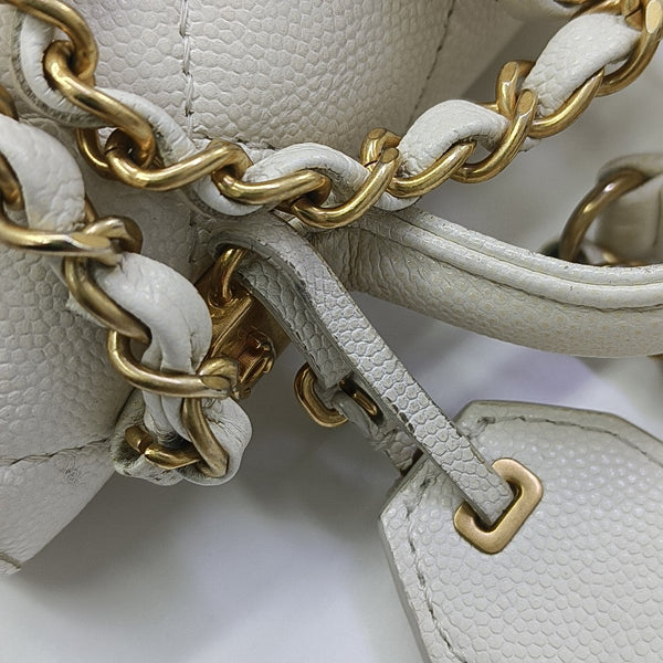 Quilted Grained Calfskin Shoulder Bag Small White
