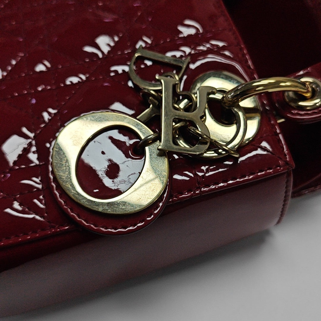 Lady Dior Mini Cannage Patent Leather Red